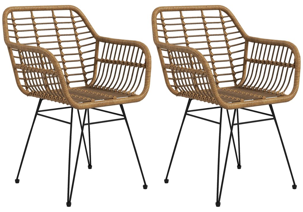 HOMCOM Conjunto de 2 Cadeiras em Estilo Boho Cadeiras de Cozinha Rattan Artificial 56x60x79 cm Natural Preto | Aosom Portugal