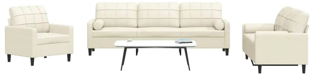 vidaXL 3 pcs conjunto de sofás com almofadões e rolos veludo creme