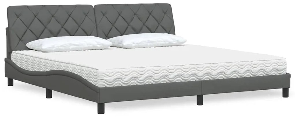 vidaXL Cama com colchão 200x200 cm tecido cinzento-escuro
