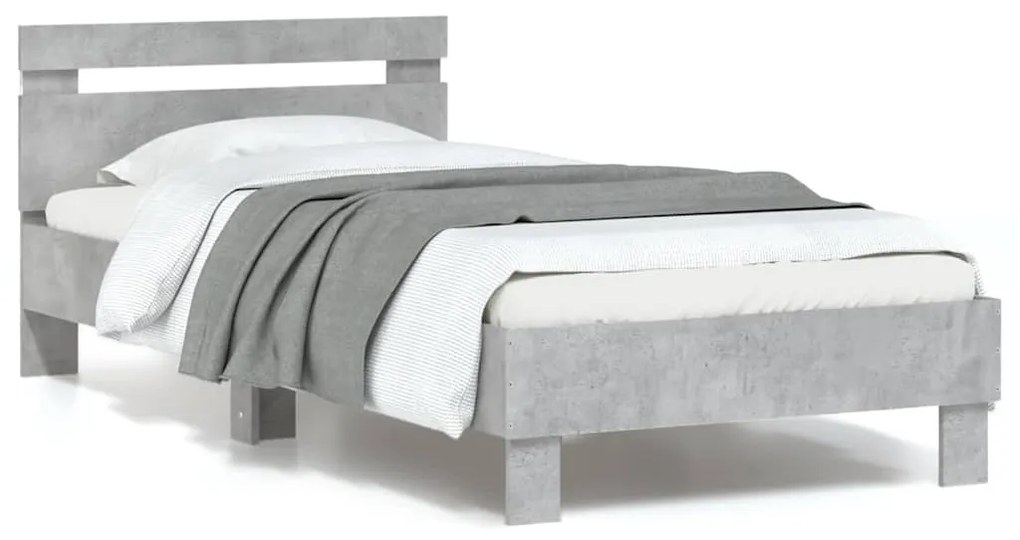 Estrutura de cama c/ cabeceira/luzes LED 90x190cm cinza cimento