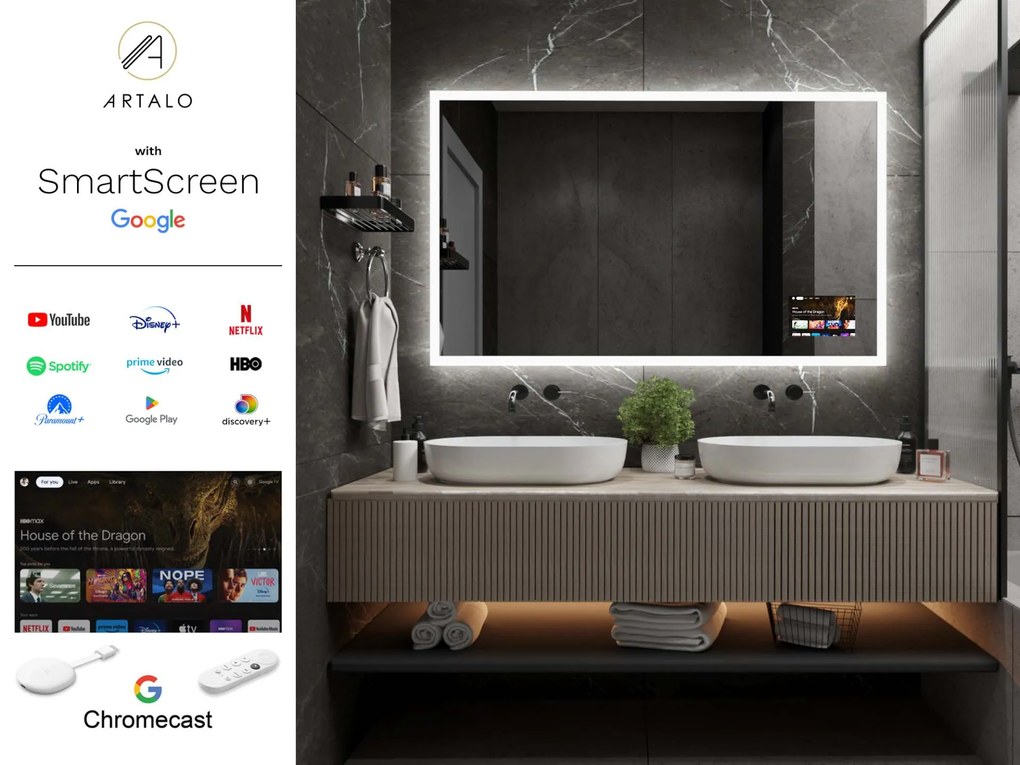 Espelho LED SMART com iluminação M1 + SmartScreen with Google Chromecast