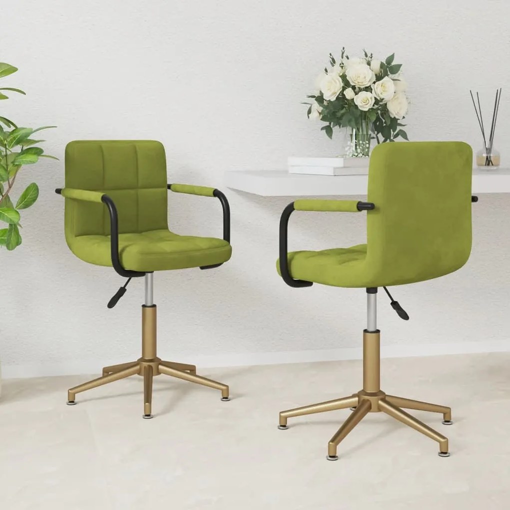 vidaXL Cadeiras de jantar giratórias 2 pcs veludo verde-claro
