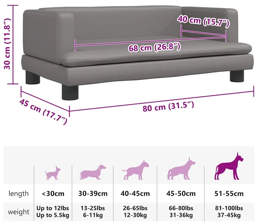 Cama para cães 80x45x30 cm couro artificial cinzento