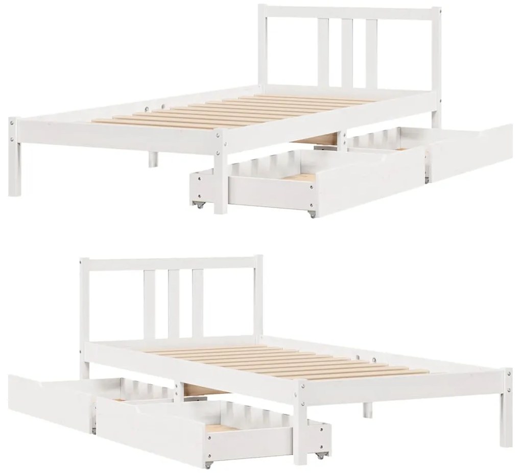 Cama sem colchão 90x200 cm madeira de pinho maciça branco