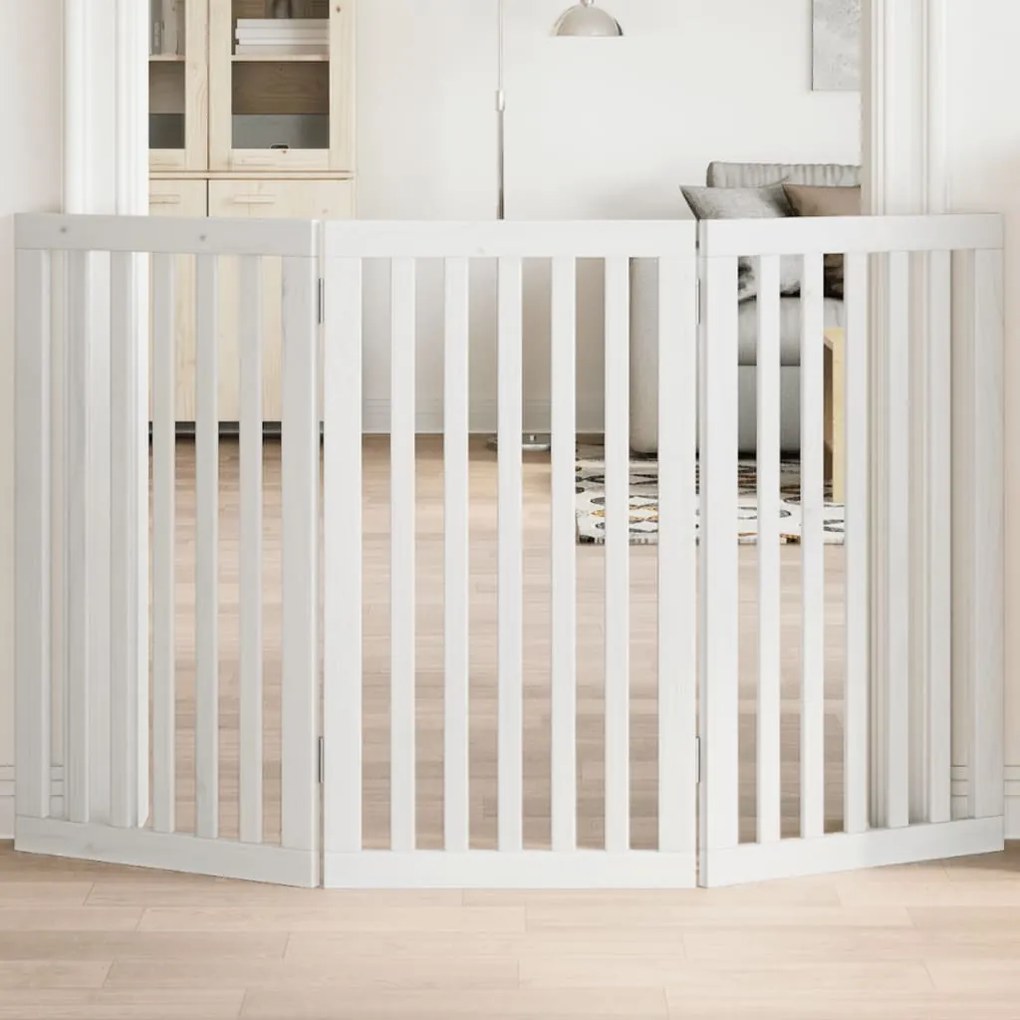vidaXL Portão para cães dobrável 3 painéis 150 cm álamo branco