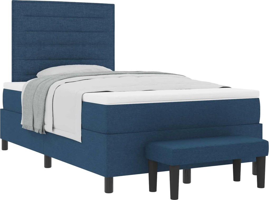 vidaXL Cama Box com colchão com cabeceira Azul 120 x 190 cm tecido