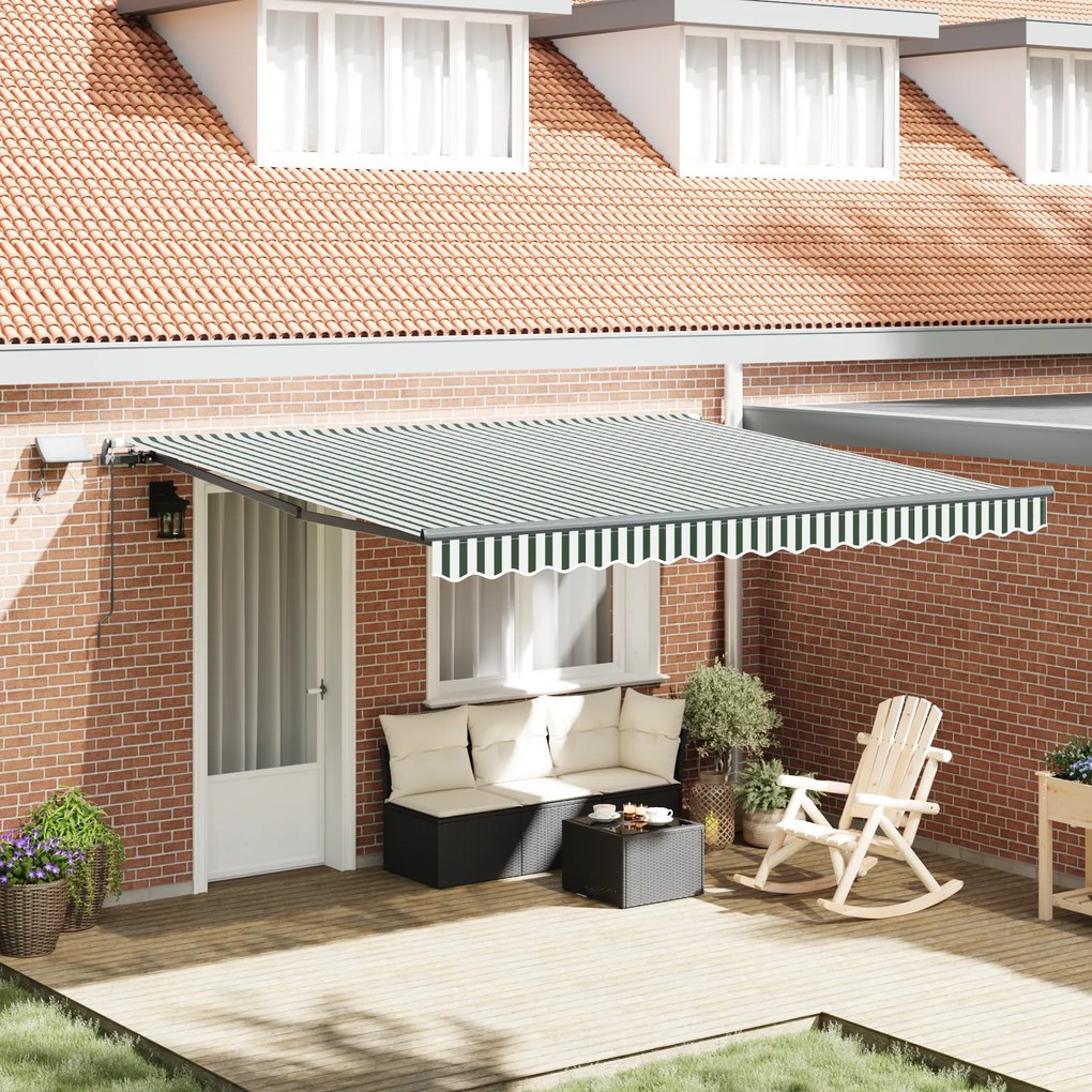 vidaXL Toldo Retrátil Manual com LED Verde e Branco 400x300 cm