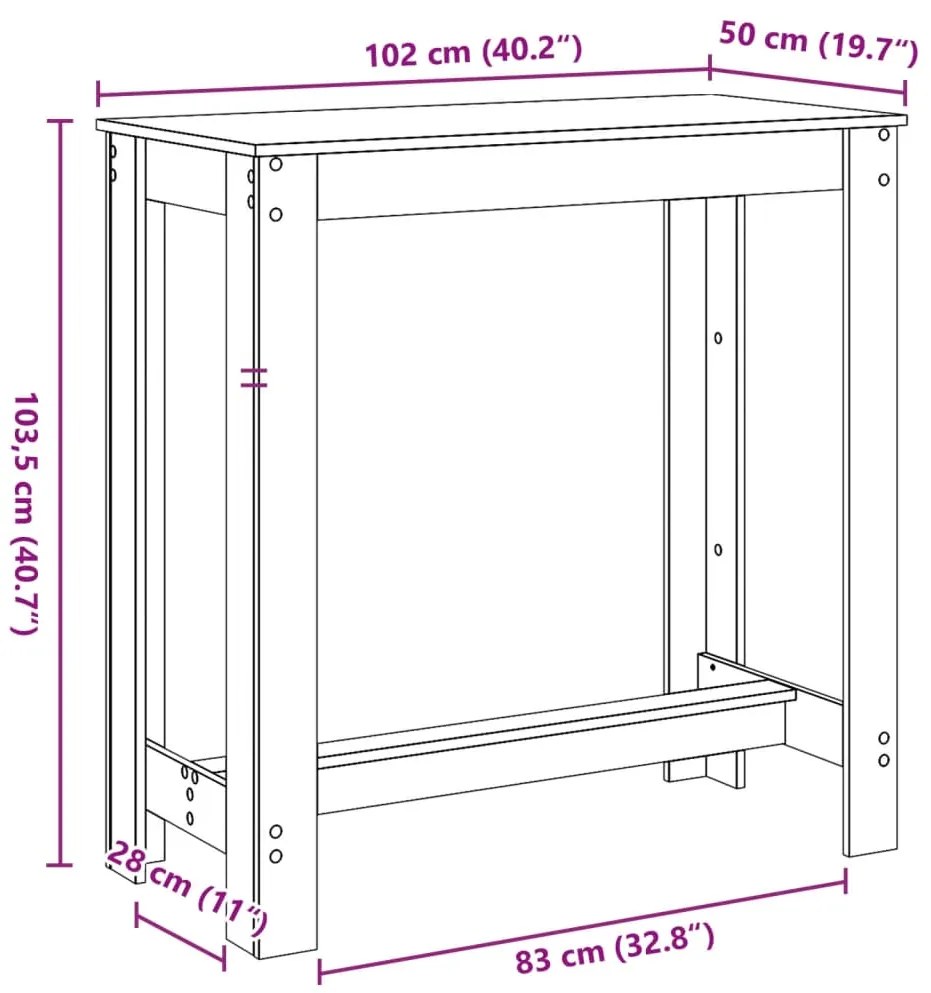 Mesa de bar 102x50x103,5 cm derivados madeira cinzento cimento