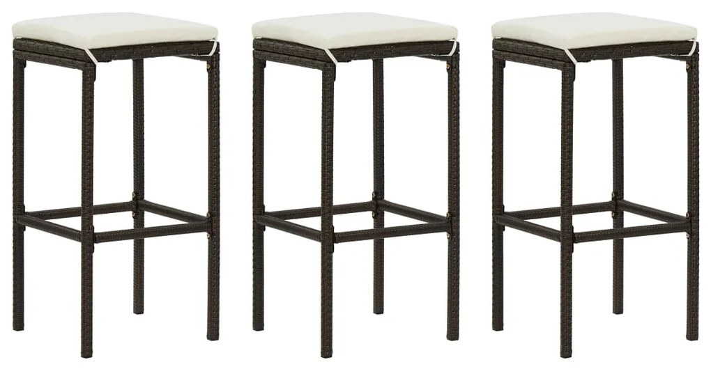 4 pcs conjunto de bar p/ jardim com almofadões vime PE castanho