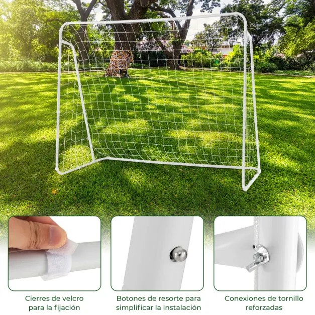Baliza de futebol de jardim com estrutura e estacas, equipamento de campo de futebol ao ar livre para crianças 215 x 152 x 76 cm Branco
