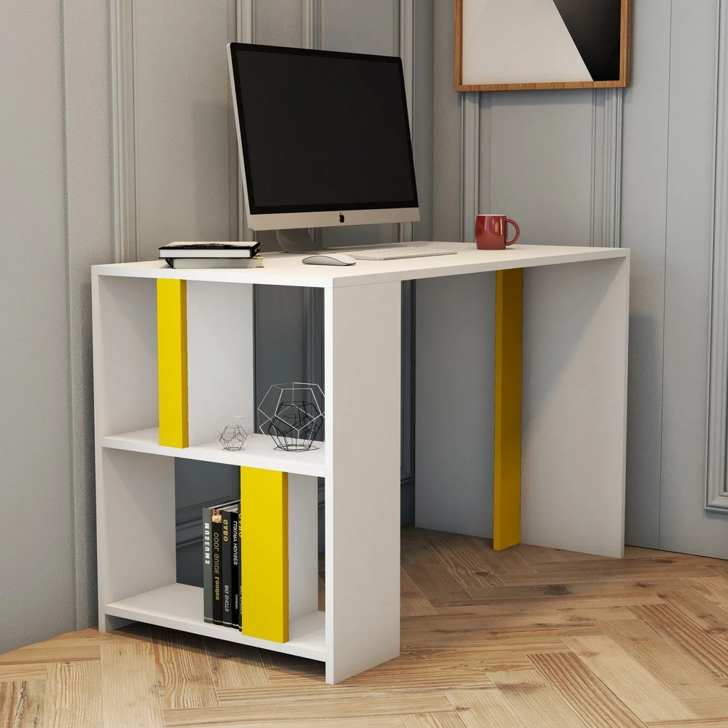 Secretária Lima – Branco/Amarelo – 120x75,4x60 cm