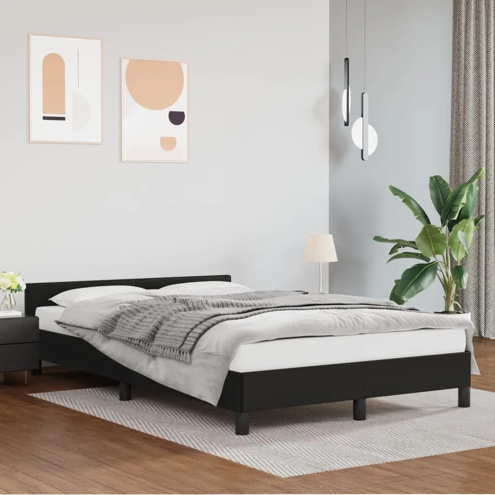 347489 vidaXL Estrutura de cama c/ cabeceira 120x200cm couro artificial preto