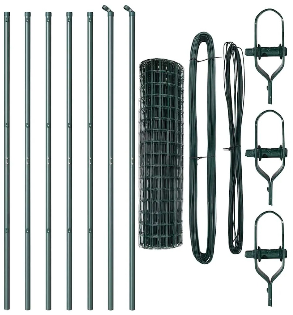 Cerca Euro com 7 postes 1,4 x 10 m em aço galvanizado verde