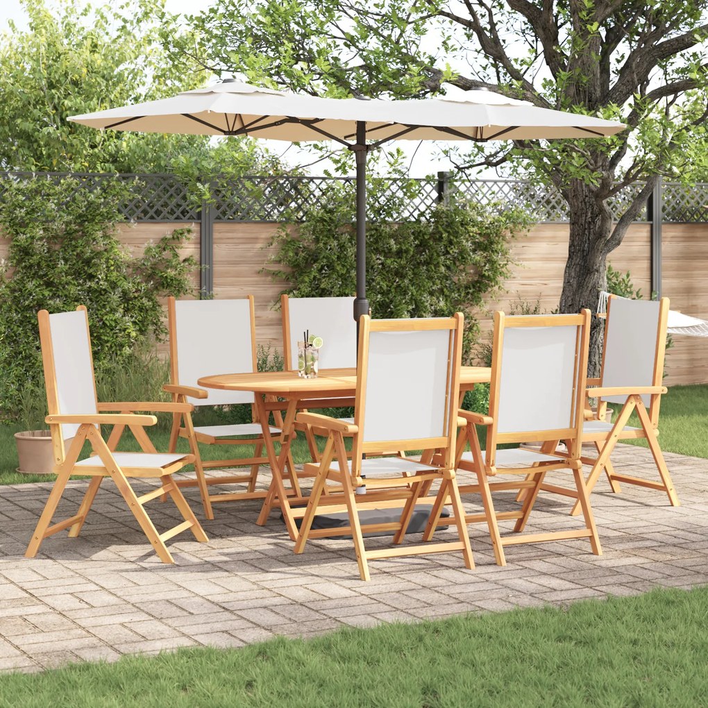 vidaXL Conjunto de Jantar de Jardim 7 Peças Branco Creme Madeira Sólida Acácia