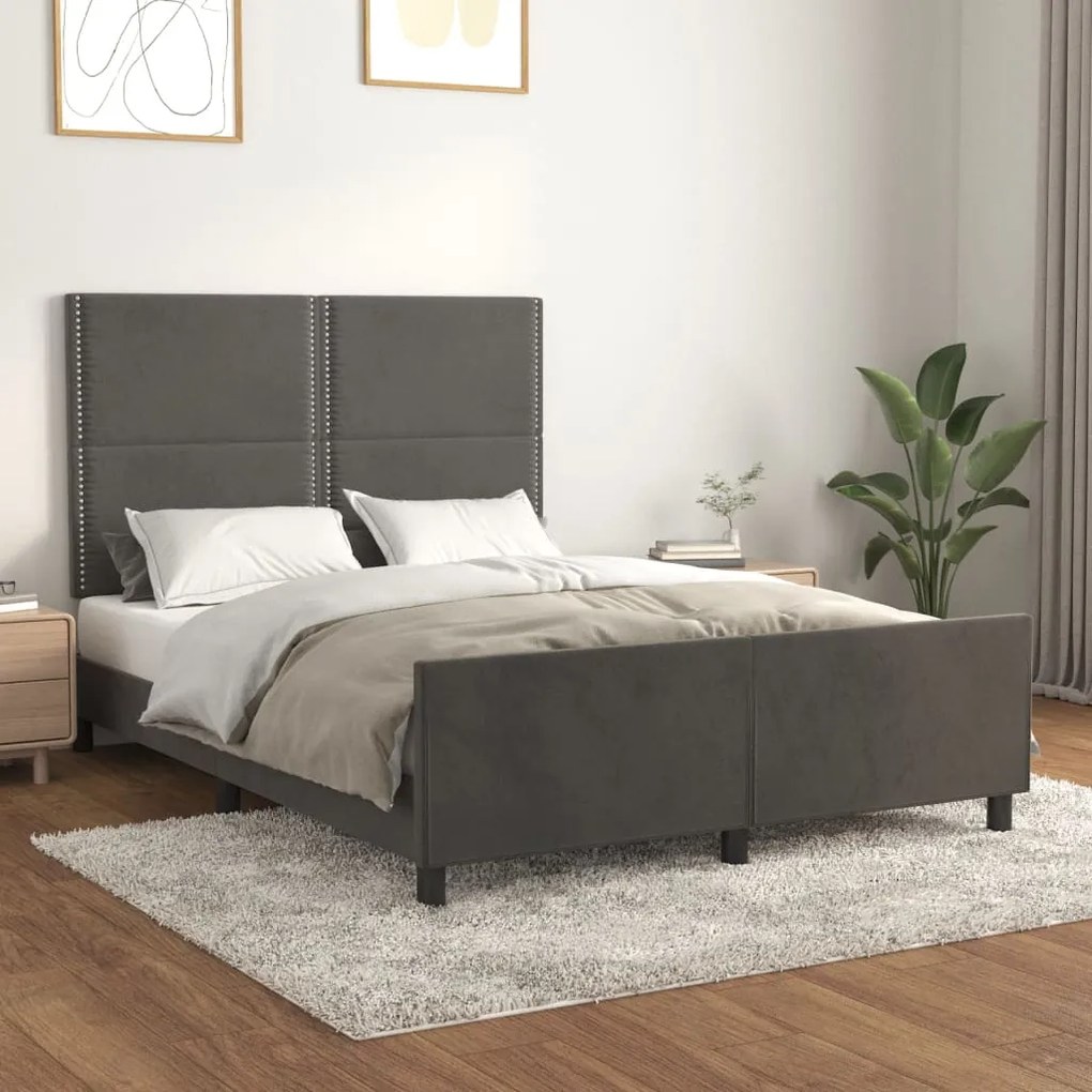 vidaXL Estrutura de cama sem colchão 140x190 cm veludo cinzento-escuro