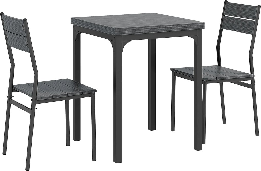 HOMCOM Conjunto de jantar 3 peças, Conjunto de mesa de jantar, 1 mesa, 2 cadeiras, MDF+Metal, Cinza | Aosom Portugal