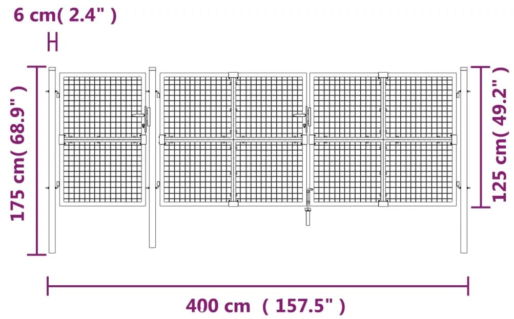 Portão de rede para jardim 400x175 cm aço galvanizado verde