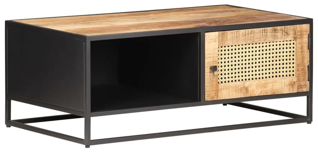 Mesa de centro 90x50x35 cm mangueira áspera e palhinha natural