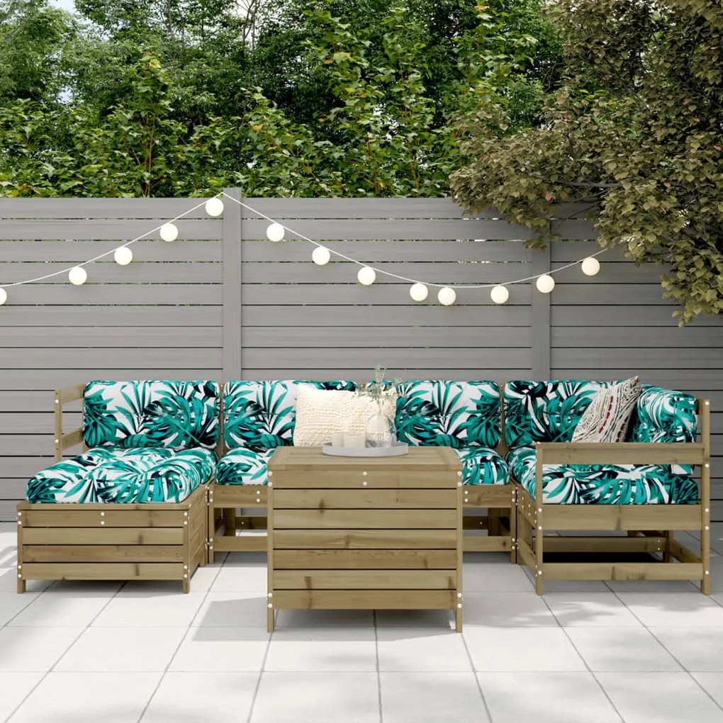 7 pcs conjunto sofás jardim madeira de pinho impregnada