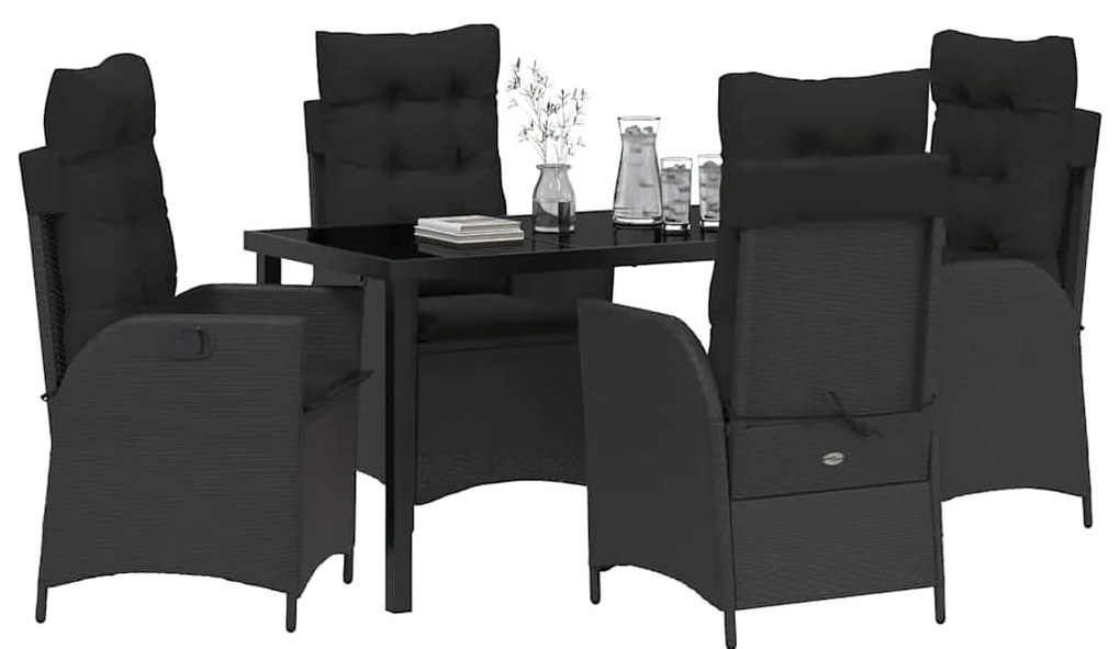 Conjunto de jantar de jardim com 5 peças e almofadas, em rattan preto