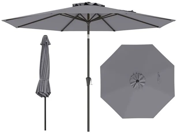 Guarda-sol Ø303 cm com manivela, dobrável em ambos os lados 25°, guarda-sol cinzento