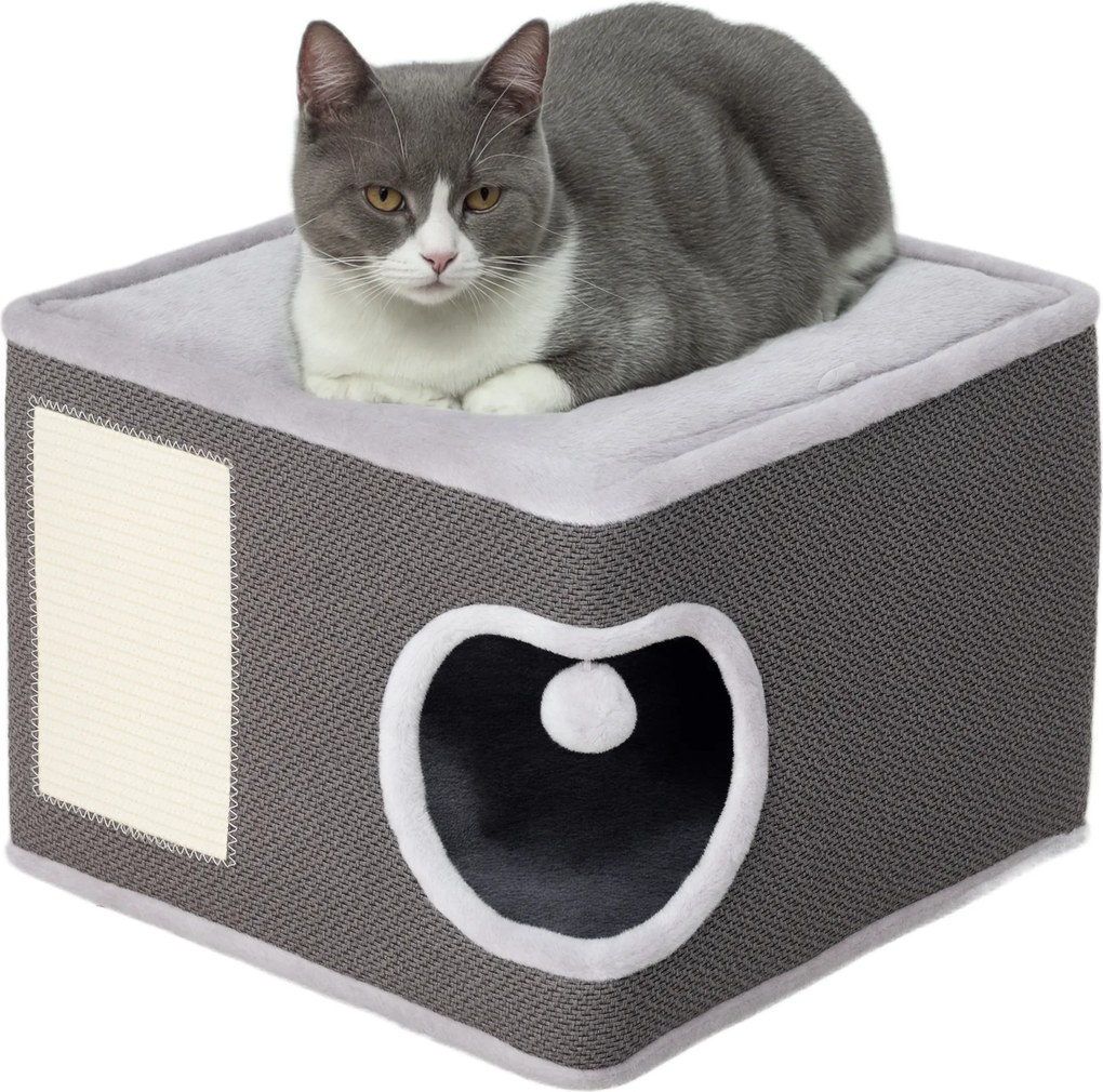 Barril para arranhar para gatos 45 C x 45 P x 35 A cm com plataforma superior, em pelúcia e sisal, 45 x 45 x 35 cm, cinzento antracite