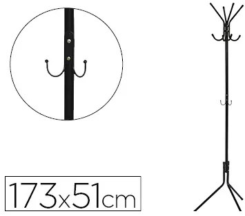 Cabide Metálico Q-connect Preto 8 Suportes 173x51 cm