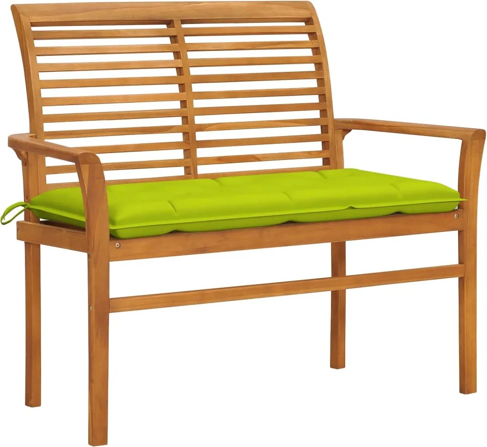 vidaXL Banco de jardim c/ almofadão verde brilhante 112 cm teca maciça