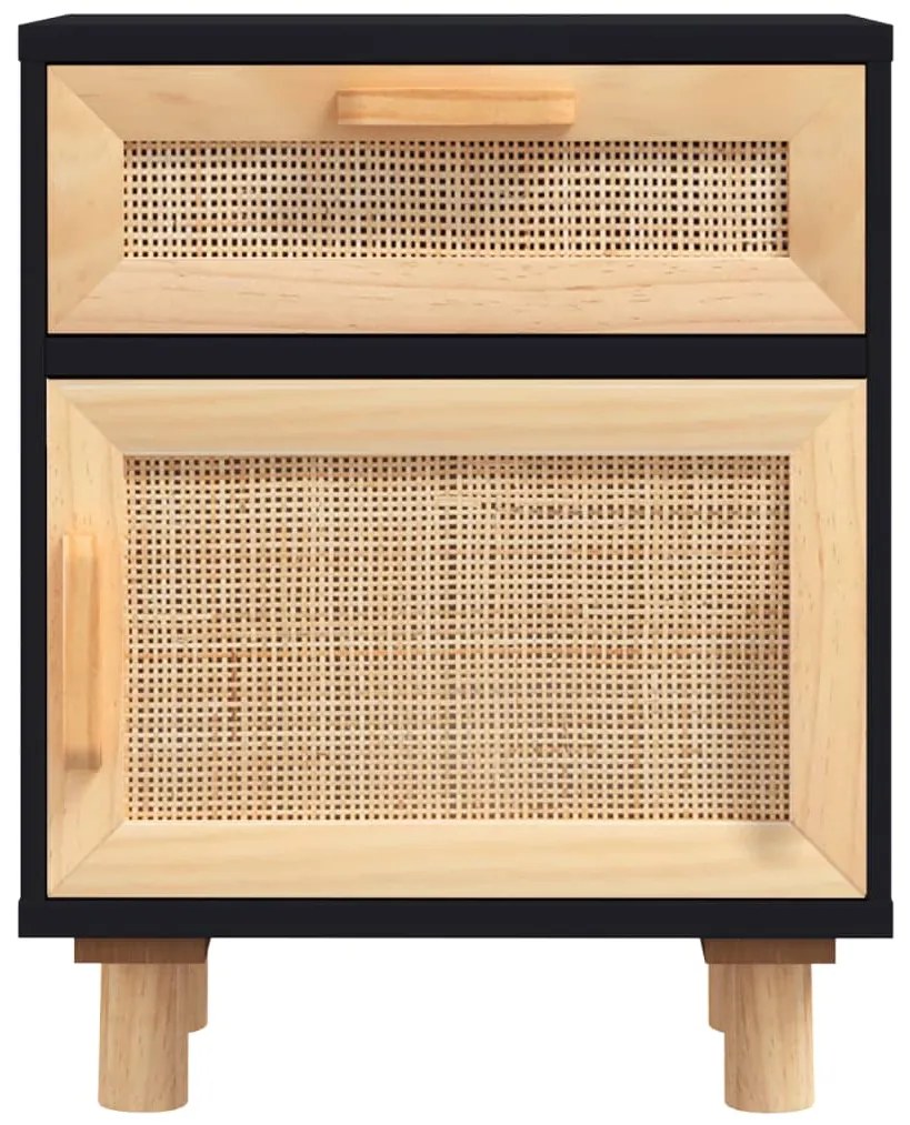 Mesas de cabeceira 2 pcs pinho maciço e vime natural preto