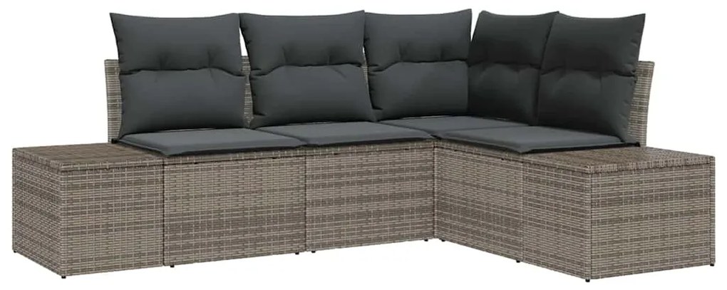 Conjunto de Sofá de Jardim de 4 Peças com Almofadas Cinza em Poli Ratt