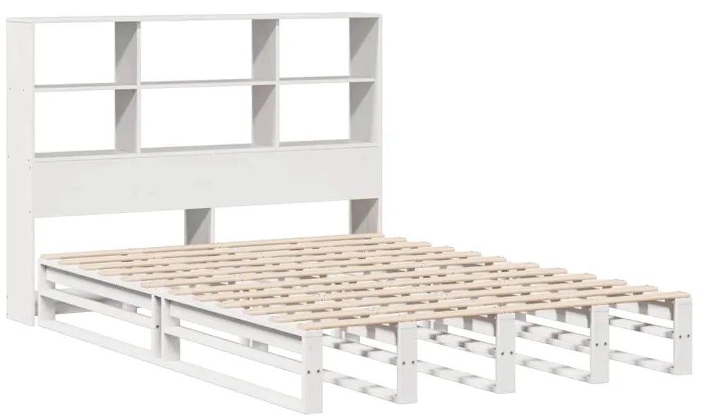 Cama com estante sem colchão 140x190 cm madeira maciça branco