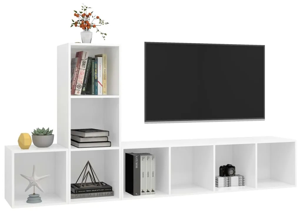 3 pcs conjunto de móveis de TV contraplacado branco
