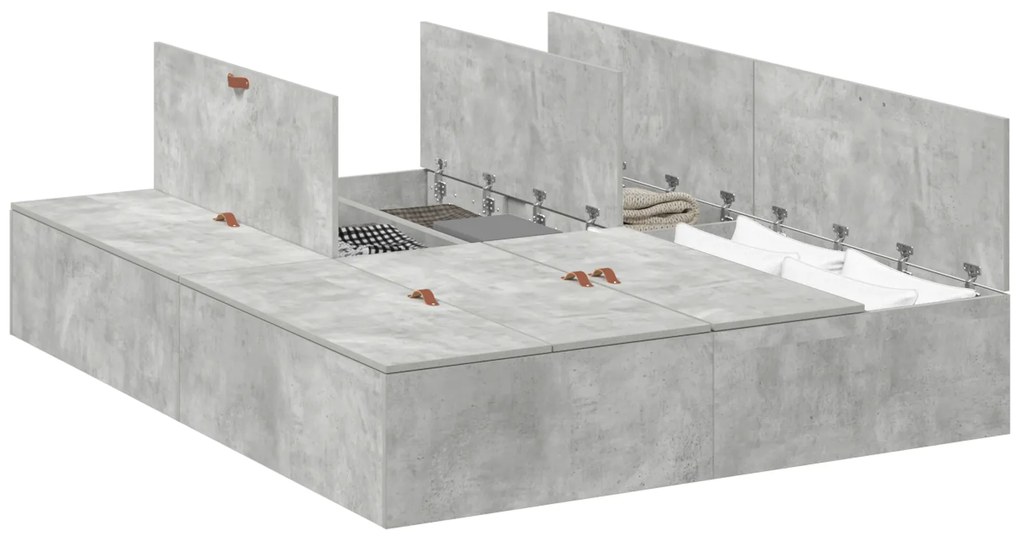 Cama de Armazenamento vidaXL Cinza Concreto 160x200 cm