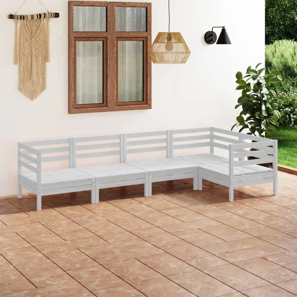 vidaXL 5 pcs conjunto lounge de jardim pinho maciço branco