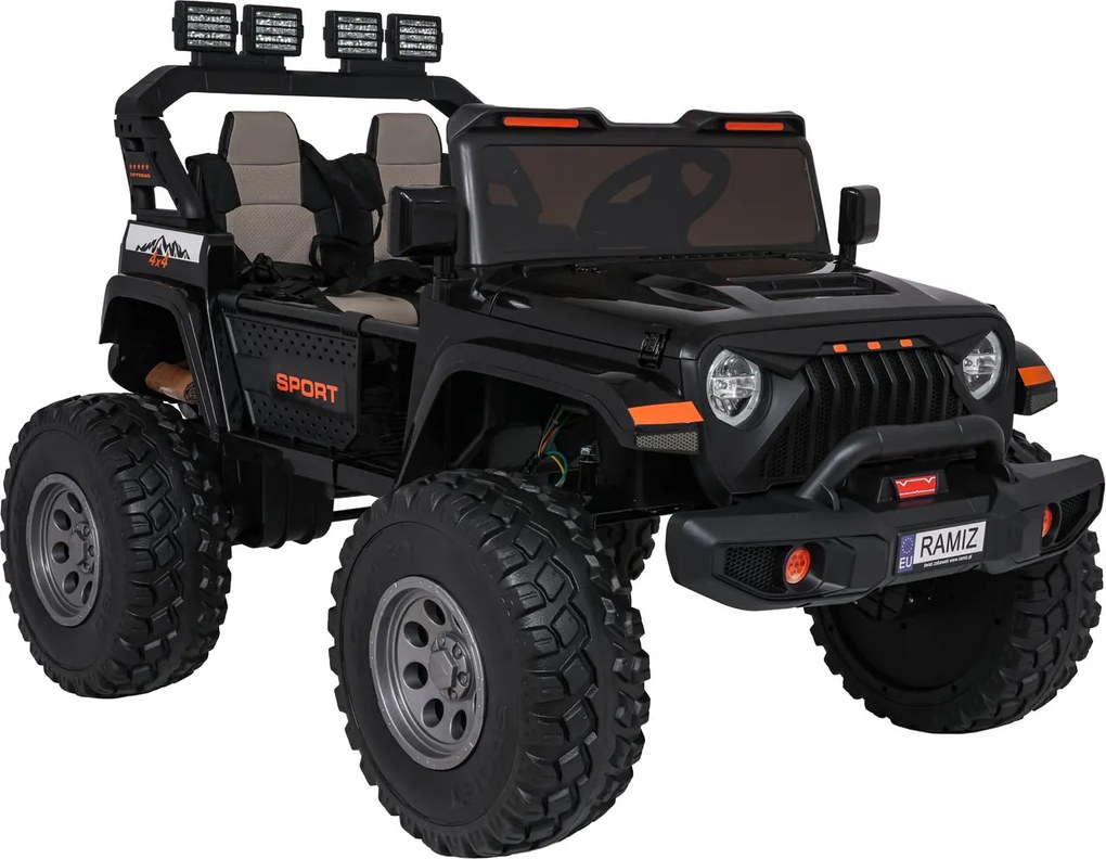 Carro elétrico para Crianças 2 Lugares Extreme Sport 4x4 24V Pneus Espuma EVA, assento couro ecológico Preto