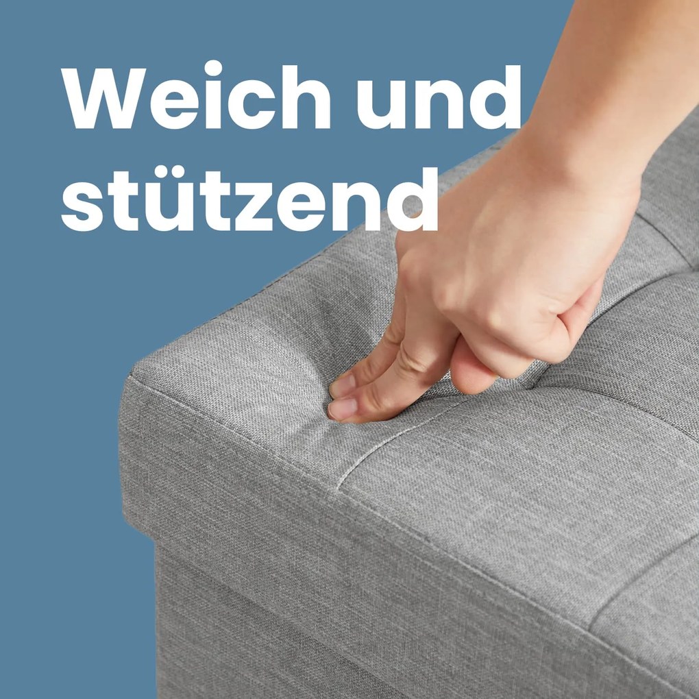 Banco com espaço de arrumação, 38 x 110 x 38 cm cinzento claro