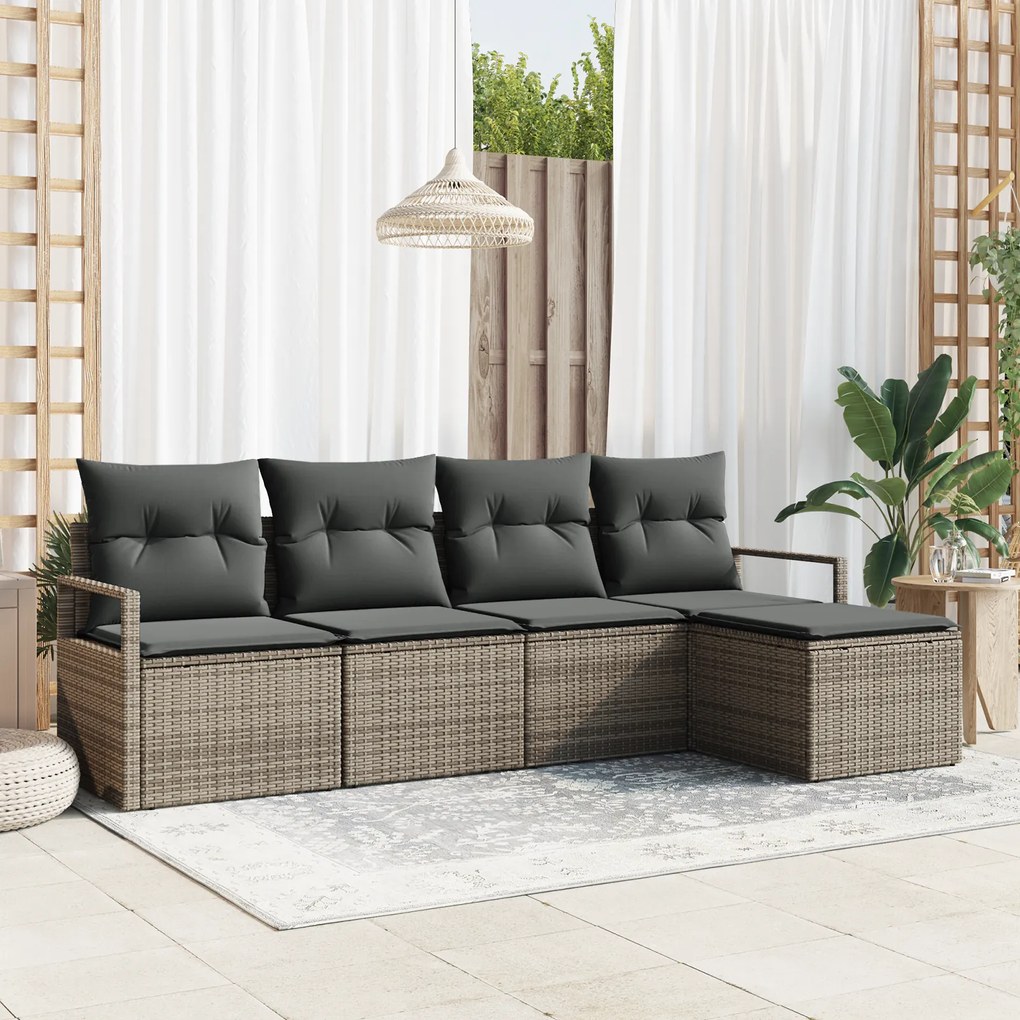 Conjunto de Sofá de Jardim de 5 Peças com Almofadas Cinza em Polyratta