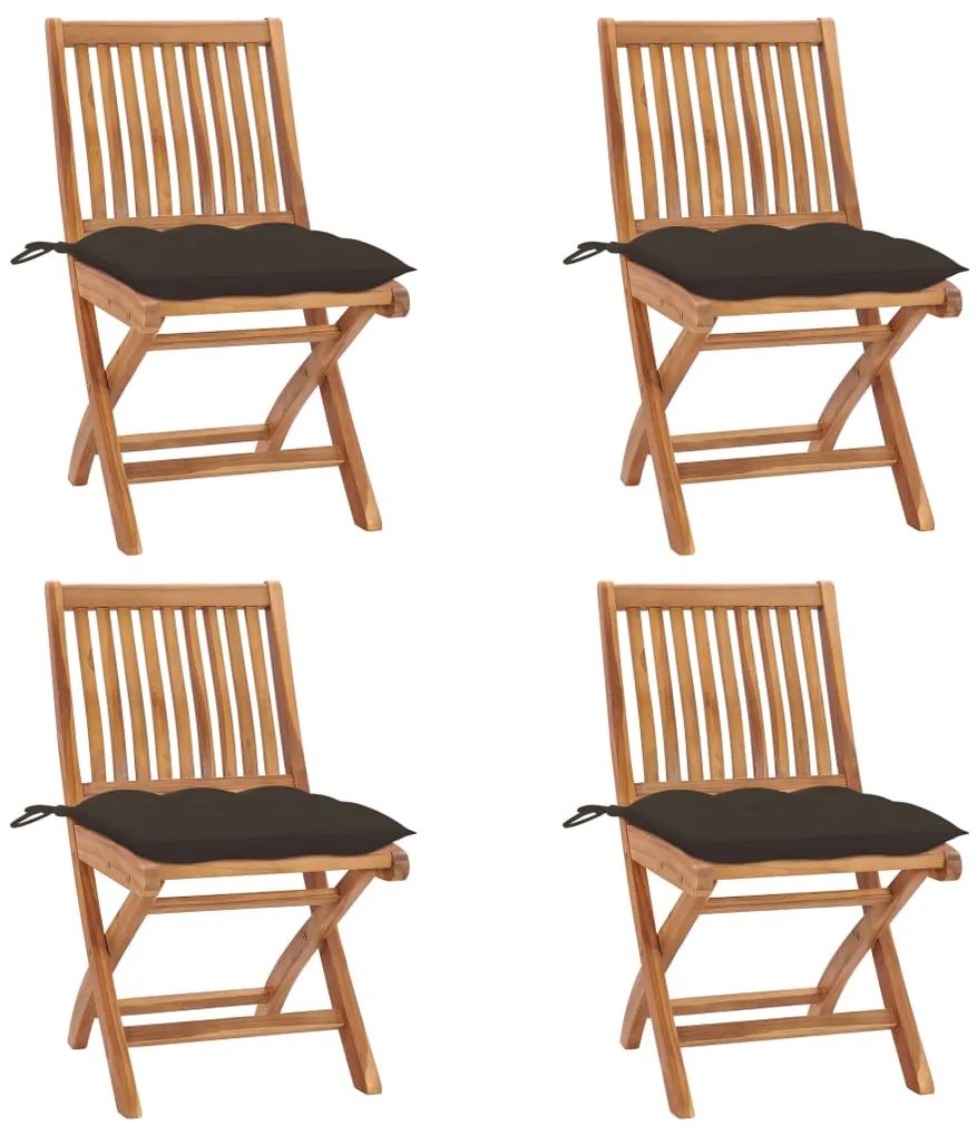 vidaXL Cadeiras de jardim dobráveis c/ almofadões 4 pcs teca maciça
