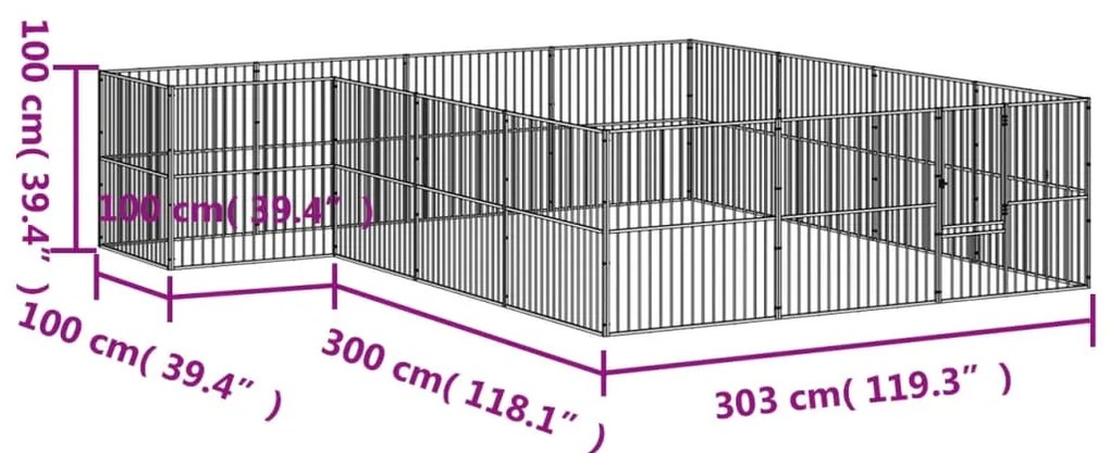 Parque para cães com 16 painéis aço galvanizado preto