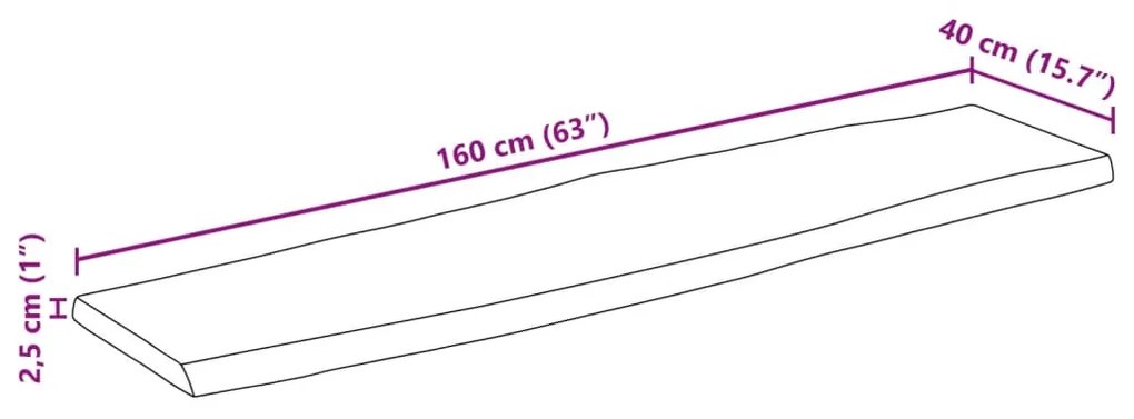 Tampo de mesa c/ borda viva 160x40x2,5 cm mangueira maciça