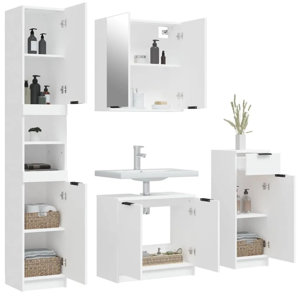4pcs conj. armários casa de banho madeira processada branco