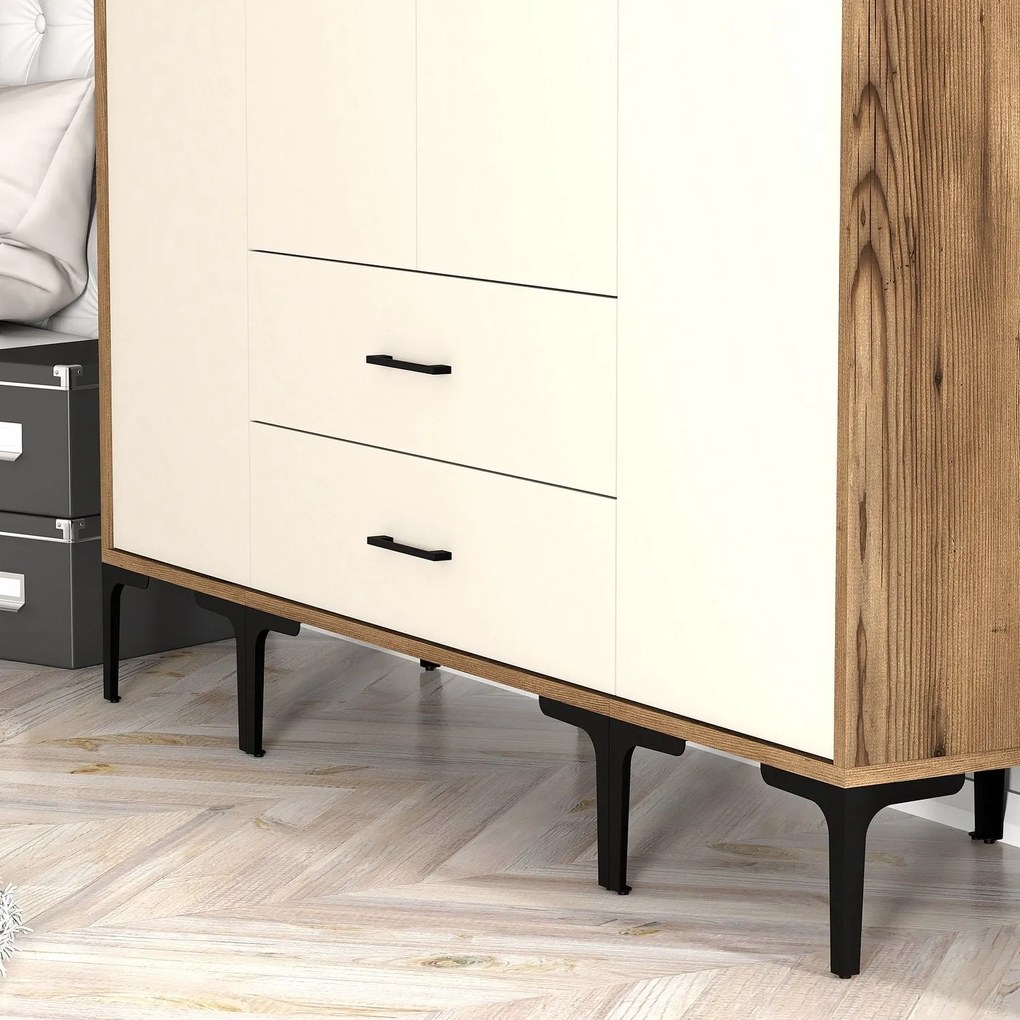 Roupeiro Kumsal STS – Nogueira e Creme – 160 cm x 47,5 cm x 201,4 cm