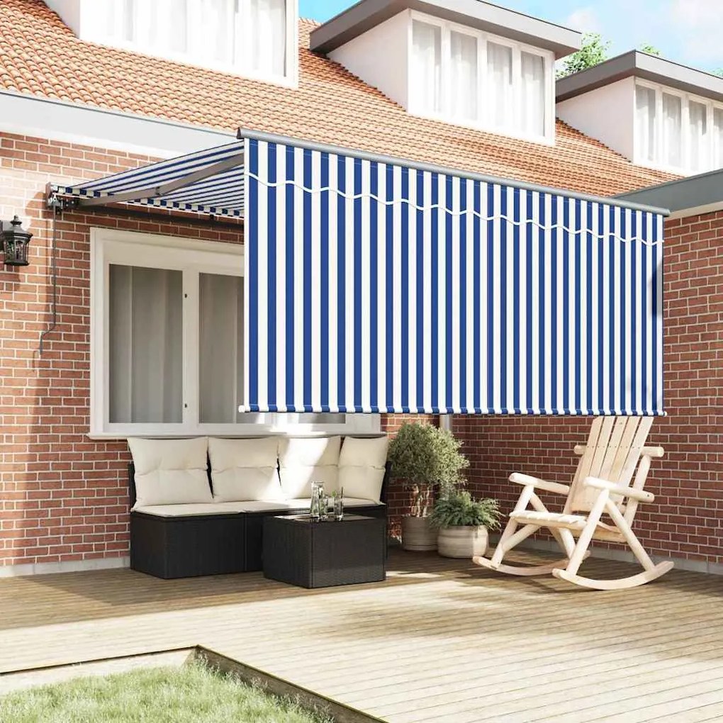 Toldo Retrátil Manual Marinho e Branco 350 x 250 cm