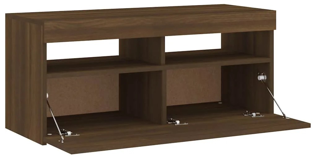 Móvel de TV com luzes LED 90x35x40 cm carvalho castanho
