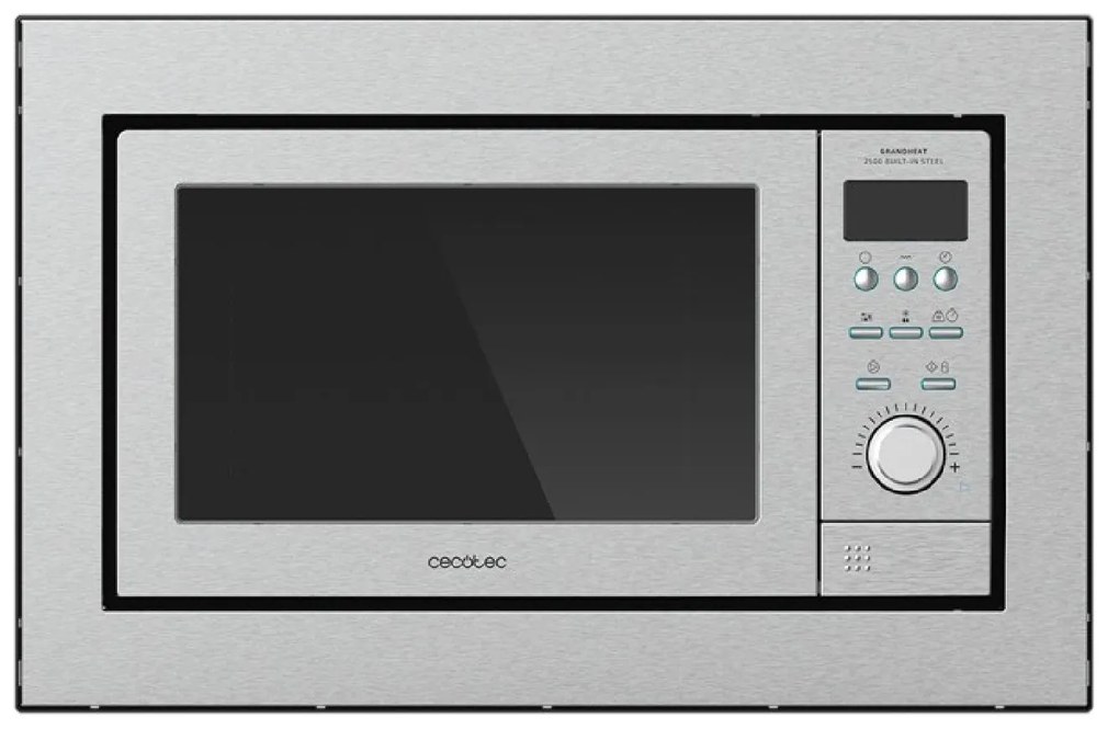 Micro-ondas GrandHeat 2500 Built-in Steel 900W, integralável, 25 litros, brilho, 10 funções pré-configuradas, multicooking, Quick Start [Classe energé