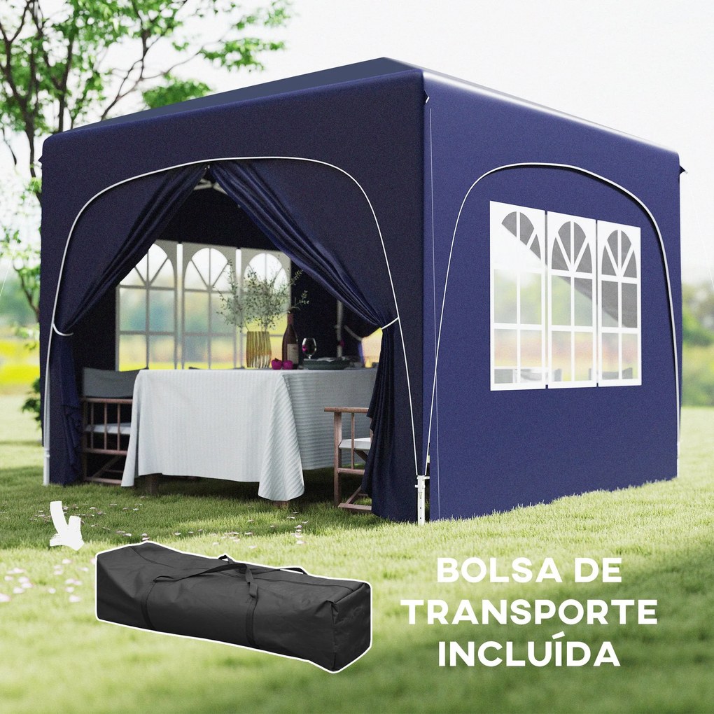 Tenda Dobrável Tenda 3x3 m com Painéis Laterais UPF50+ Tenda de Jardim