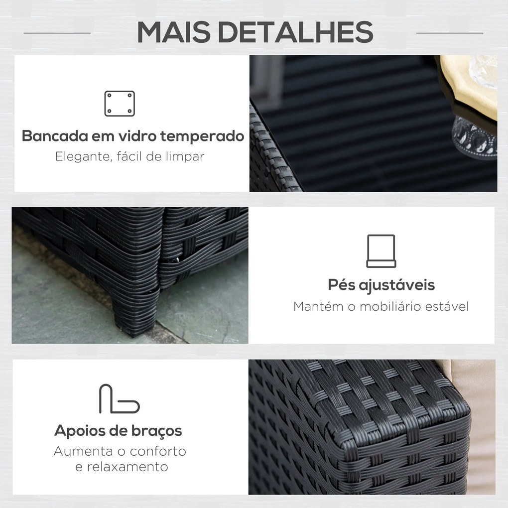Conjunto de Móveis de Jardim de Vime PE Conjunto de 7 Peças Mesa Sofás