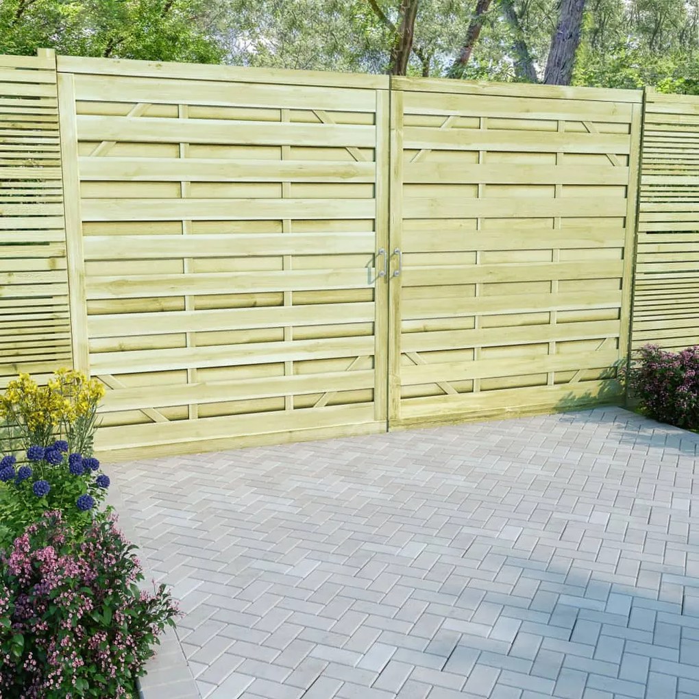 vidaXL Portão de jardim 2 pcs 150x175 cm pinho impregnado verde