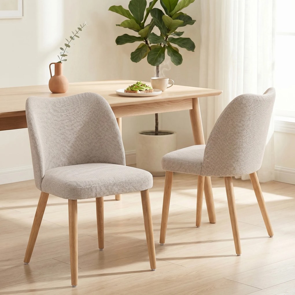 Conjunto de 2 Cadeiras de Jantar, 52 x 46 x 76 cm, Encosto Curvo, Creme