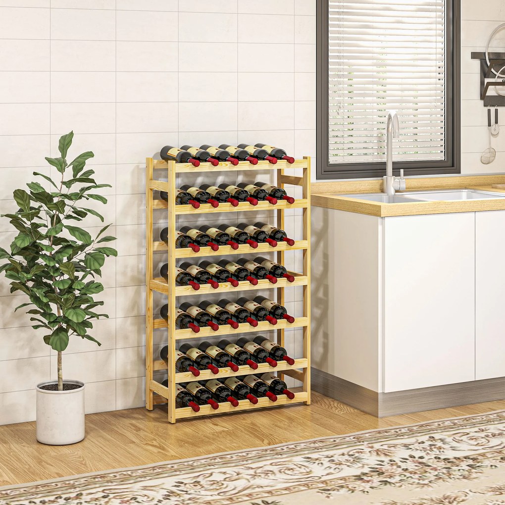 Garrafeira de Madeira para 42 Garrafas Garrafeira para Vinho de 7 Níveis 63x25x102 cm Madeira